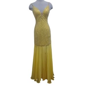 Sherri Hill Yellow Beaded Mermaid Prom Dress